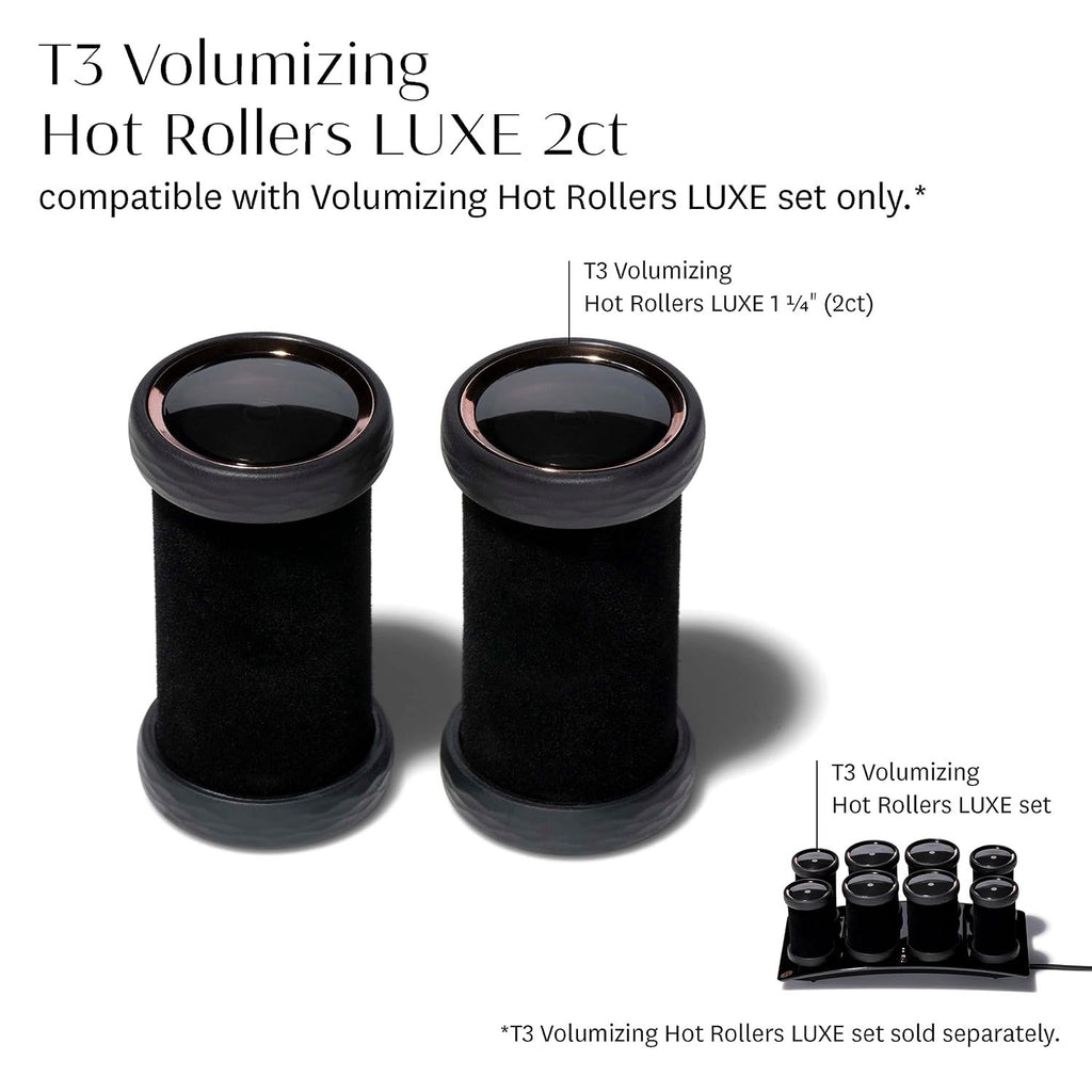 Volumizing Hair Hot Rollers Set - Black Velvet Flocking, Cool Grip, 2 Pieces