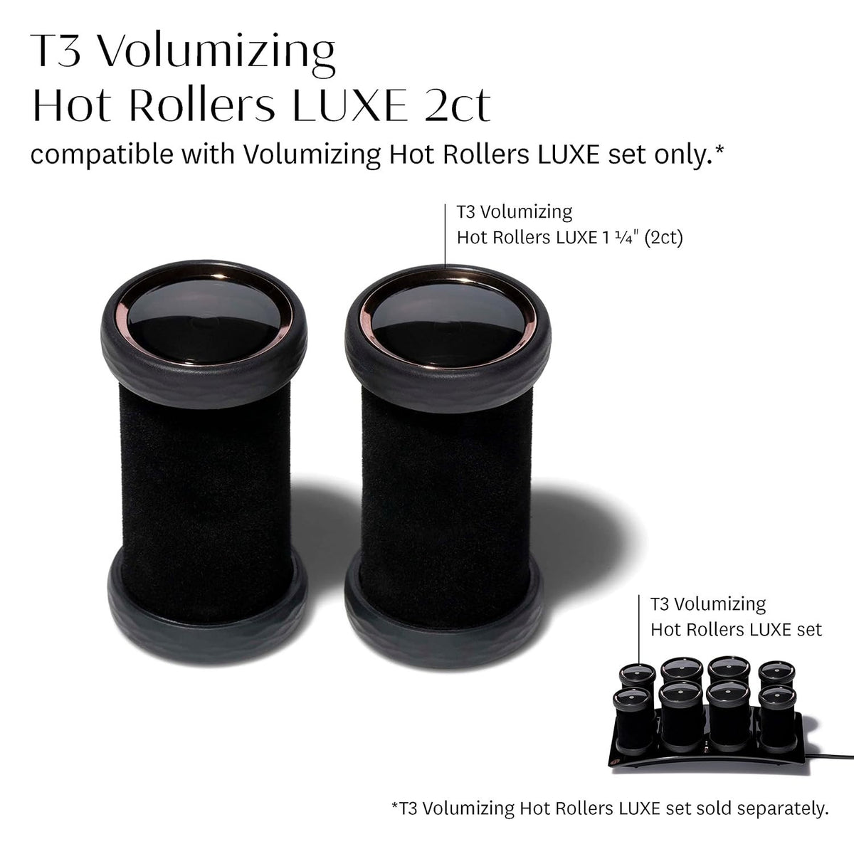 Volumizing Hair Hot Rollers Set - Black Velvet Flocking, Cool Grip, 2 Pieces