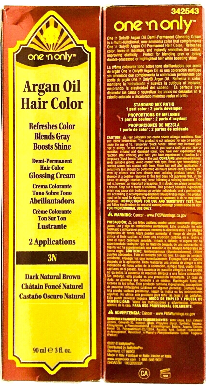 2 Boxes Argan Oil Hair Color Dark Natural Brown Demi-Permanent Glossing Cream
