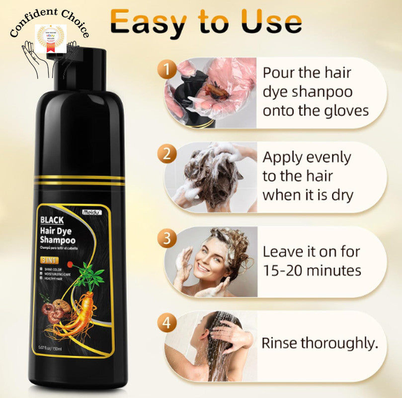 Hair Dye Shampoo for Gray Coverage Black Hair Natural Herbs Shine Long-Lasting