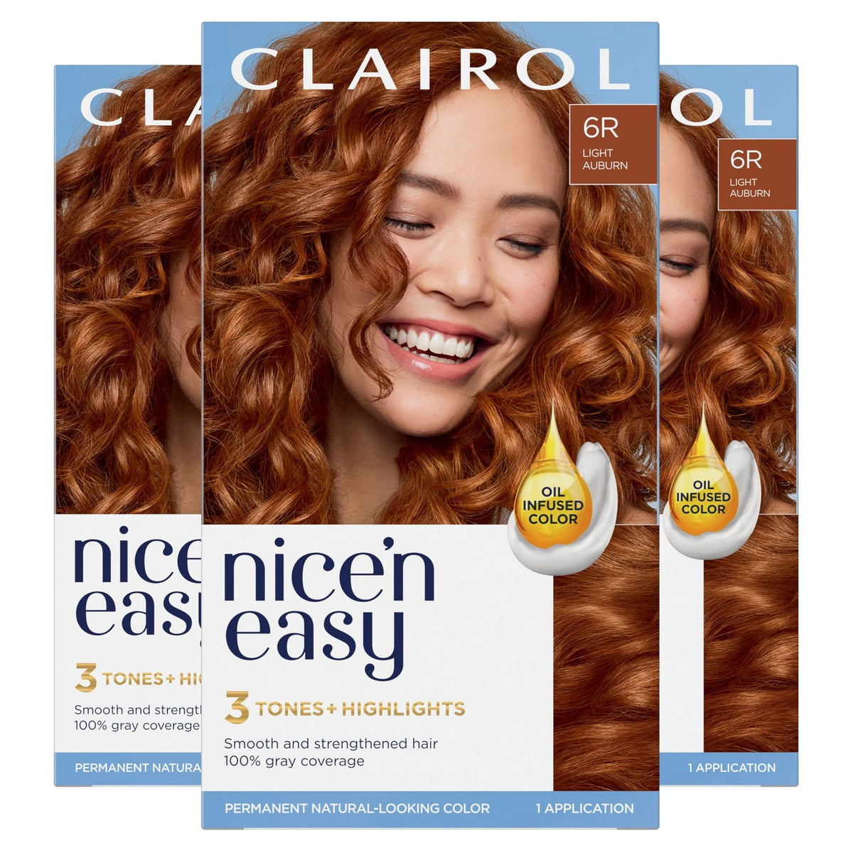 Permanent Hair Dye Kit 6R Light Auburn Natural Look - Pack of 3