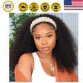 Human Hair Kinky Curly Headband Wig 18 Inch Natural Color for Black Women