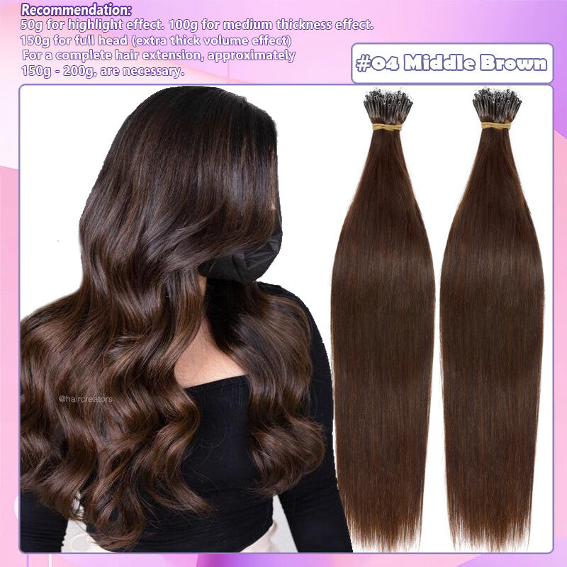 100PCS Remy Human Hair Extensions Nano Ring Beads for Natural Hair - Multiple Lengths & Colors
