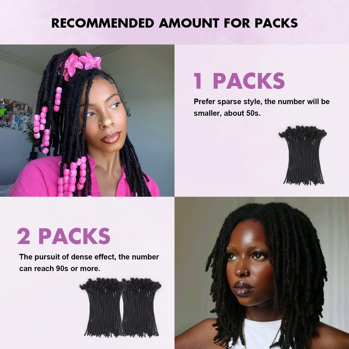 Human Hair Dreadlock Extensions 10 Inch 50 Strands Natural Loc Extensions