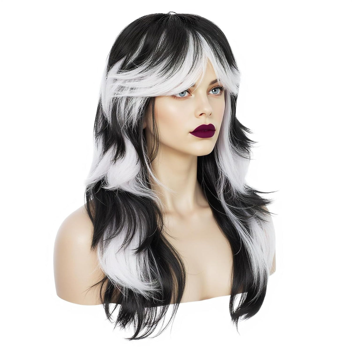 Long Black and White Gradient Wavy Wigs for Cosplay and Halloween