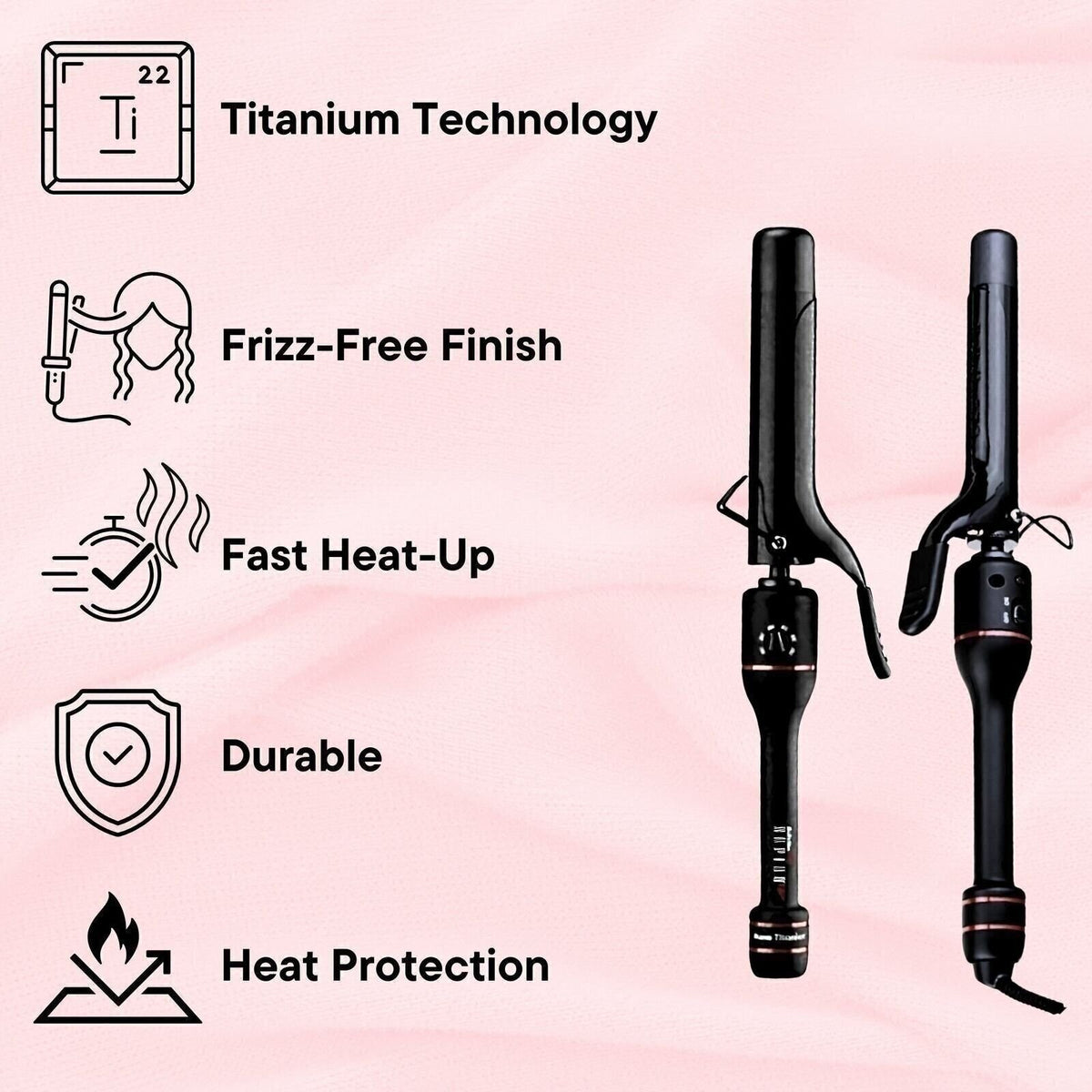 BaByliss Pro Nano Titanium Curling Iron Barrel Set 1" & 1¼" Black