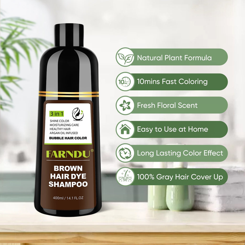 Brown Hair Dye Shampoo 3-in-1 Natural Herbal Hair Color for Gray Hair