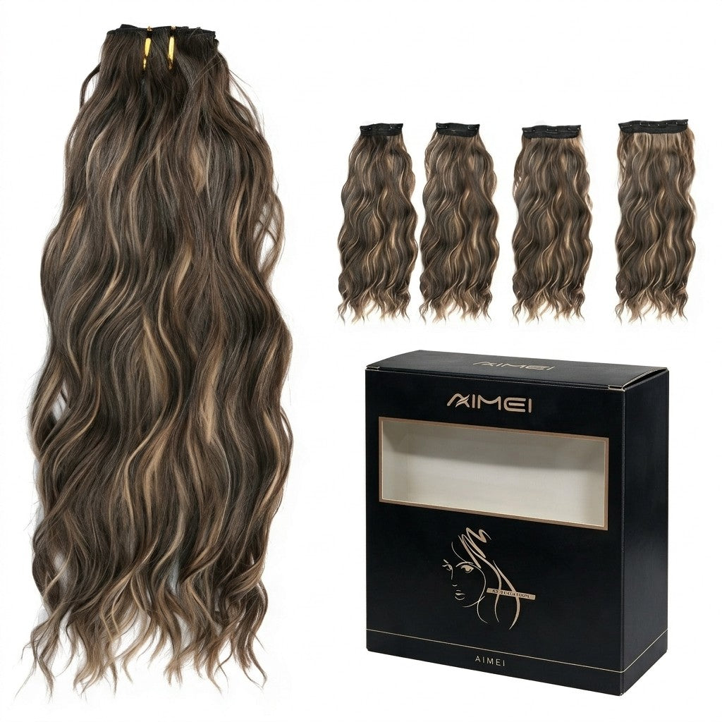 Clip in Hair Extensions 4 Pack 20 Inch Curly Synthetic Wavy Hair Pieces