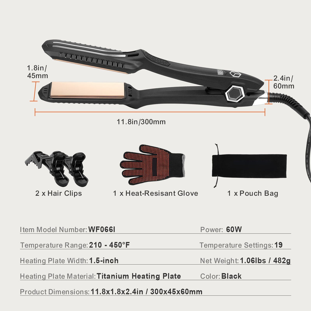 Titanium Flat Iron Hair Straightener 1.5 Inch Dual Infrared Professional Styling Tool