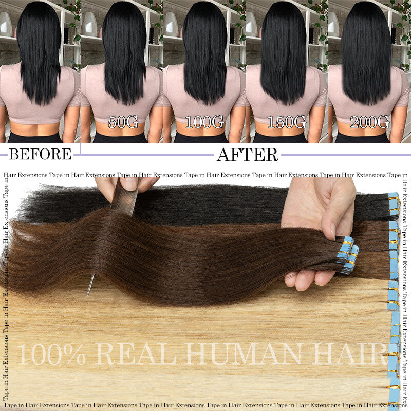 Remy Human Hair Extensions Skin Weft Tape-In Full Head Set - Brown & Black Shades