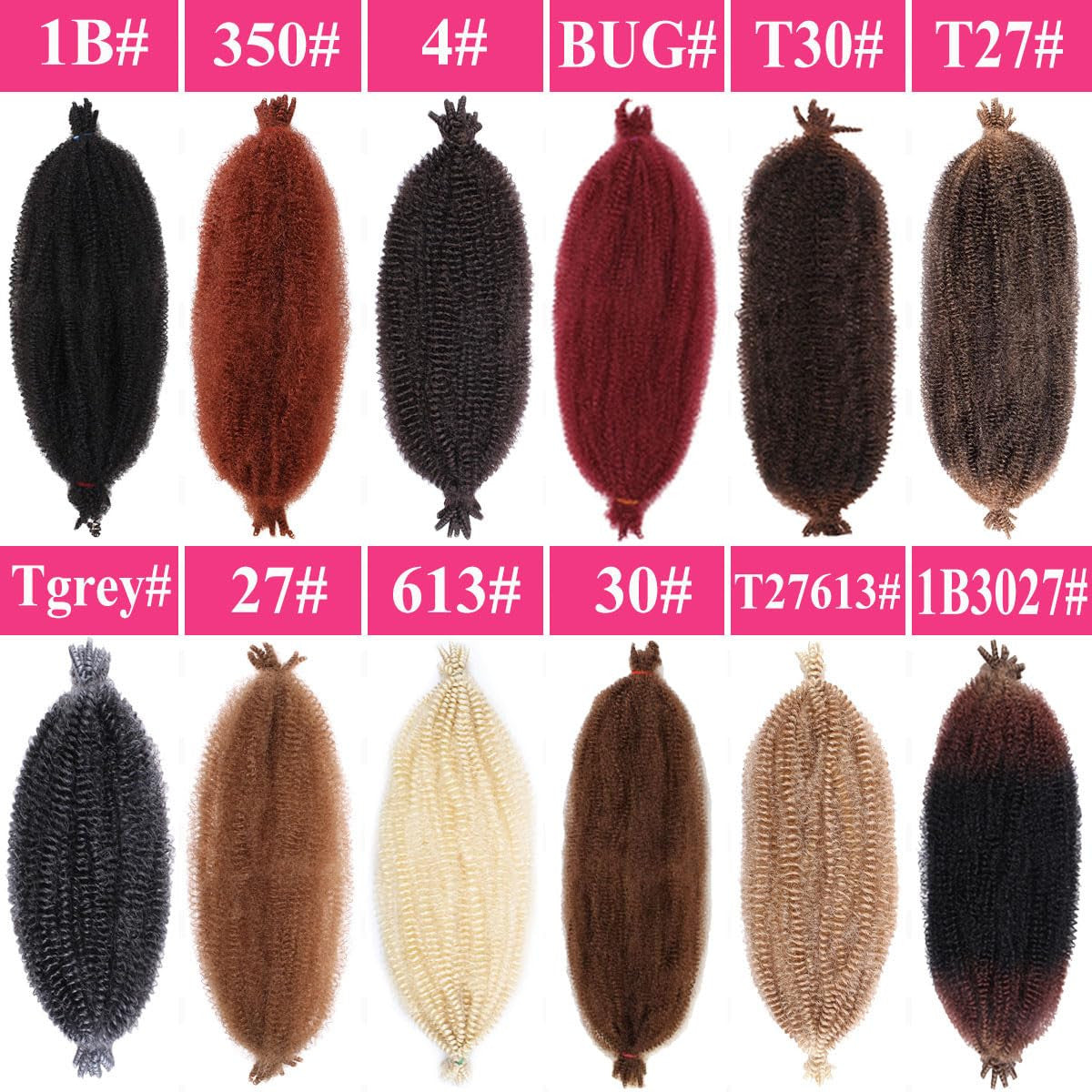 16 Inch Afro Twist Hair Extensions - Pre-Separated Bouncy Synthetic Braiding Hair - 3 Packs