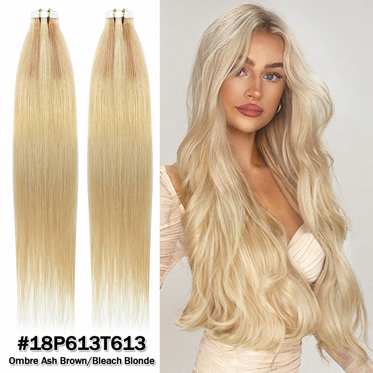 Russian Tape-In Human Hair Extensions - 100% Remy Body Wave, Multiple Colors & Lengths
