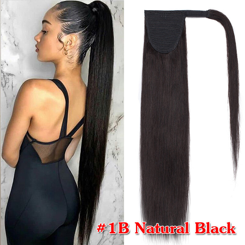 Clip-In Human Hair Ponytail Extensions Wrap Around Thick Hairpiece
