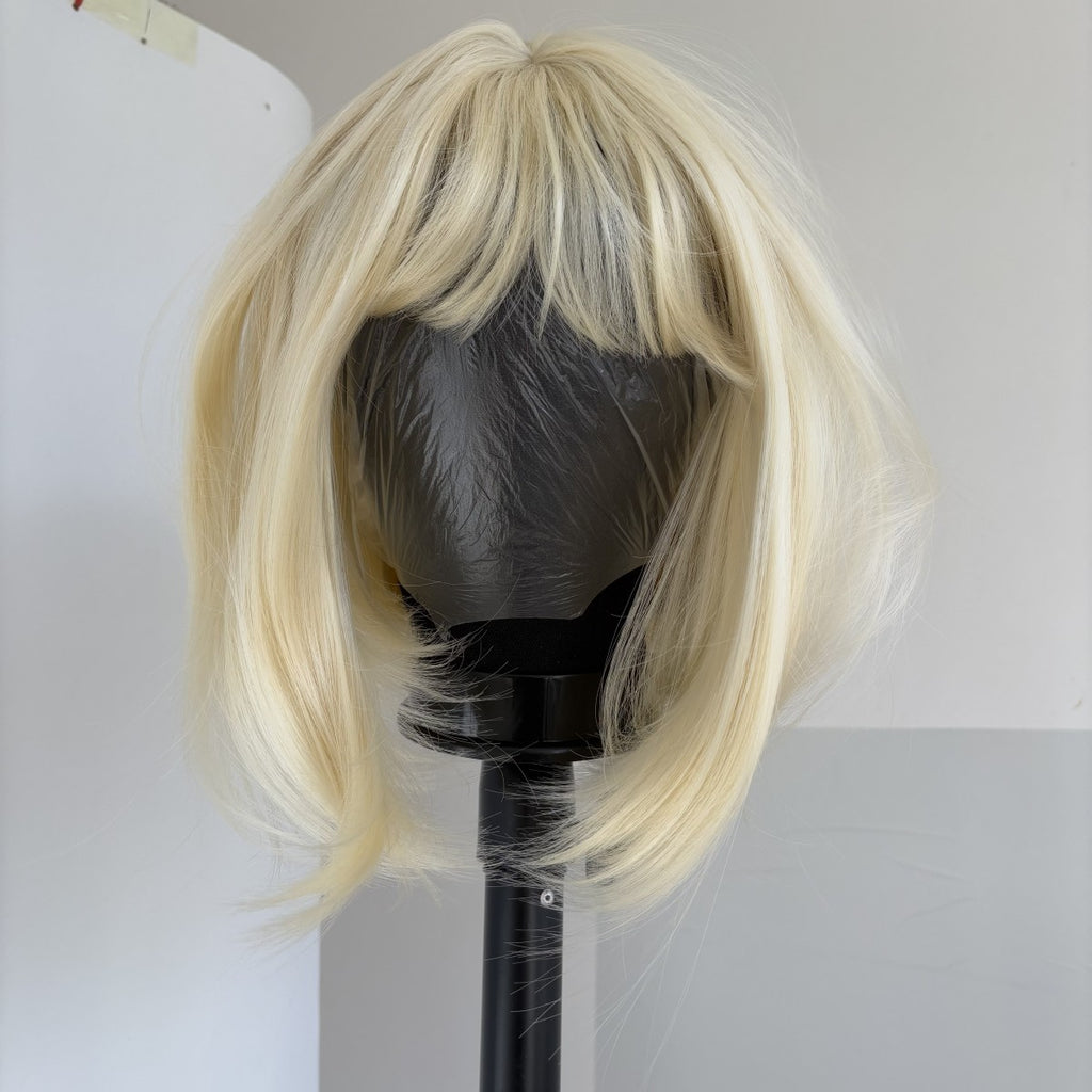 Blonde Synthetic Heat-Resistant Straight Wig with Bangs for Cosplay