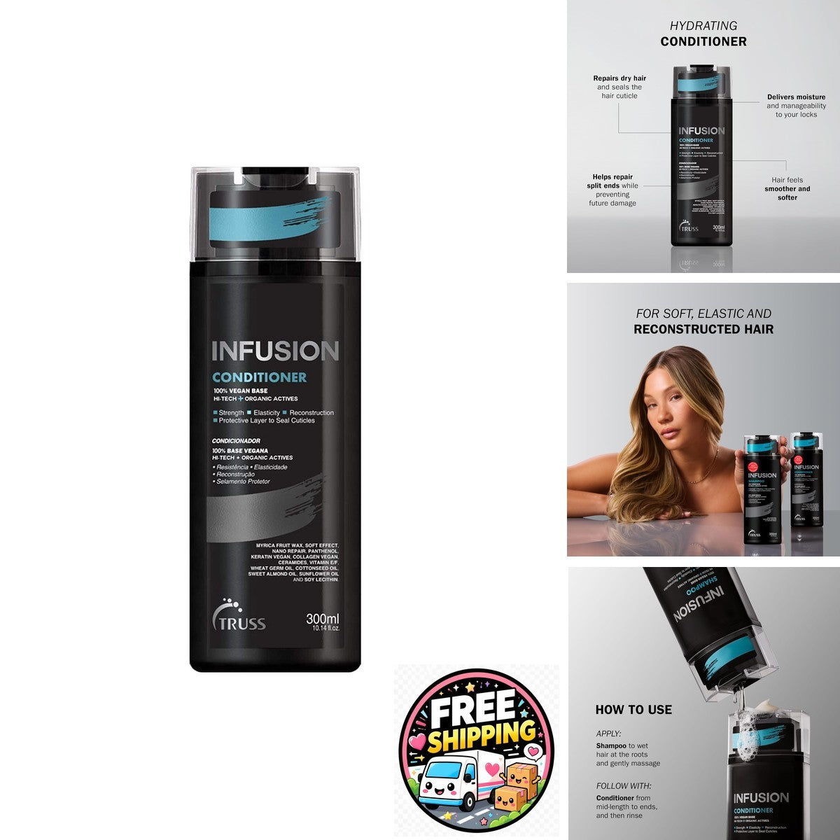 TRUSS Infusion Hair Conditioner 300ml - Vegan Deep Moisturizer for Damaged & Color-Treated Hair