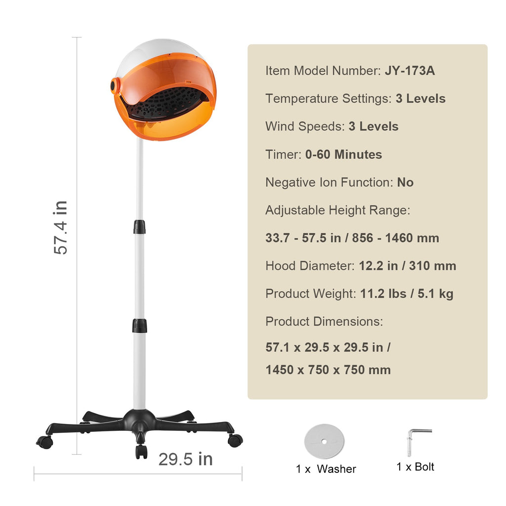Professional Hooded Hair Dryer 1875W Salon-Quality Stand-Up Hair Dryer with Adjustable Temp & Speed