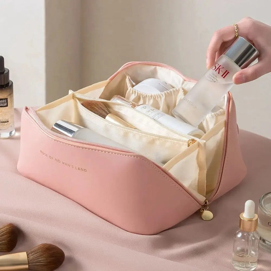Large PU Leather Makeup Bag Travel Organizer with Zipper - Multiple Colors