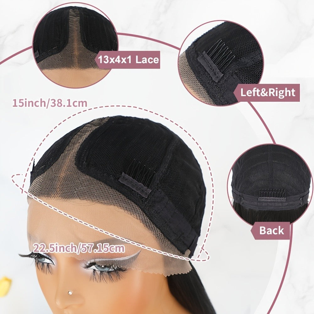 Black Synthetic Lace Front Wig 180% Density Heat-Resistant Long Straight Hair