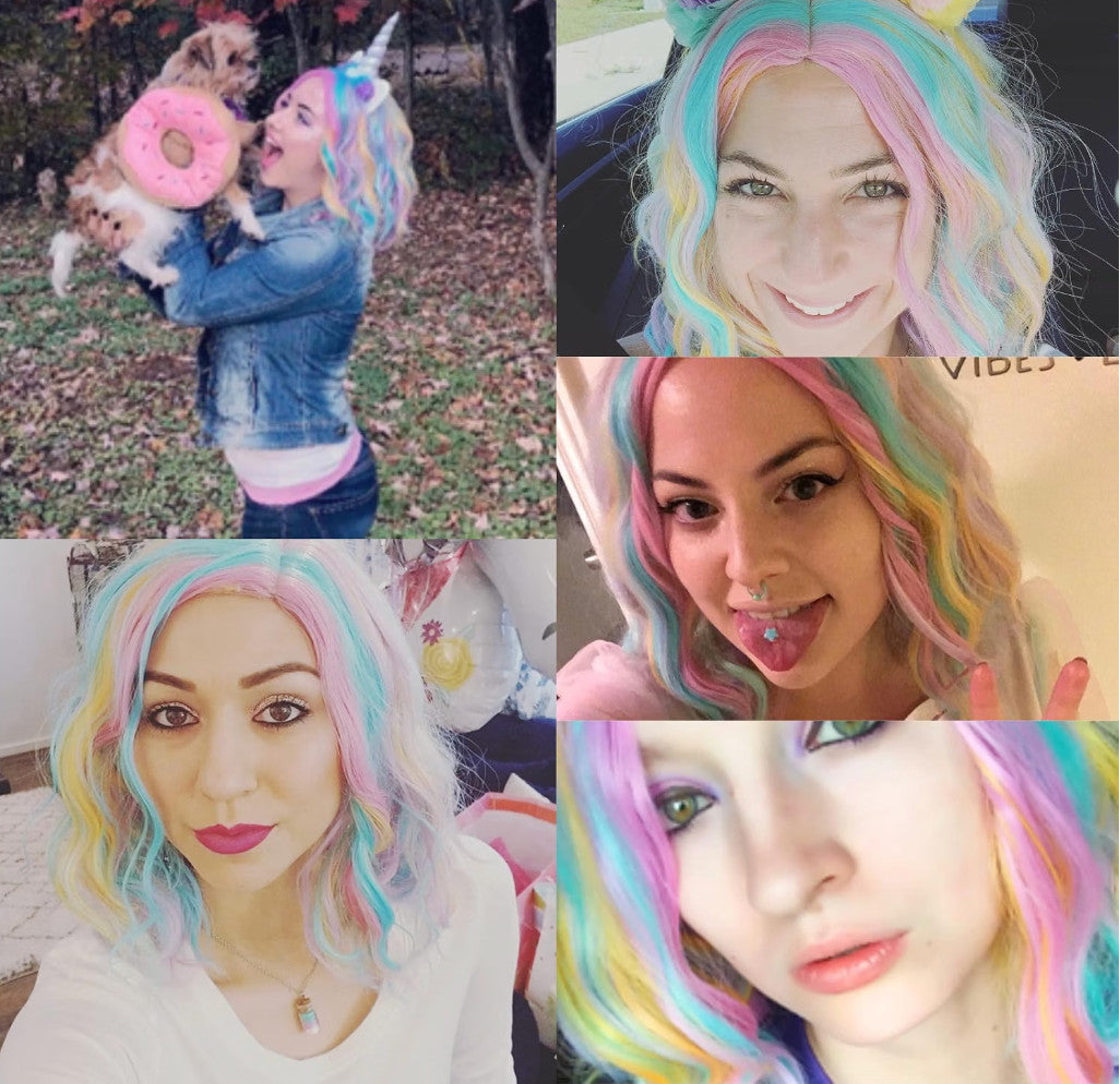 Wavy Synthetic Rainbow Wig 12 Inch Colorful Costume Hair for Parties & Cosplay