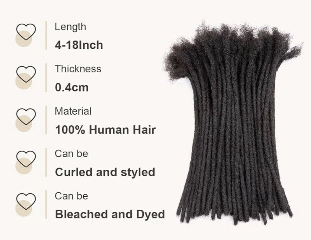 16-Inch Human Hair Loc Extensions - 30 Strands Afro Kinky Dreadlocks