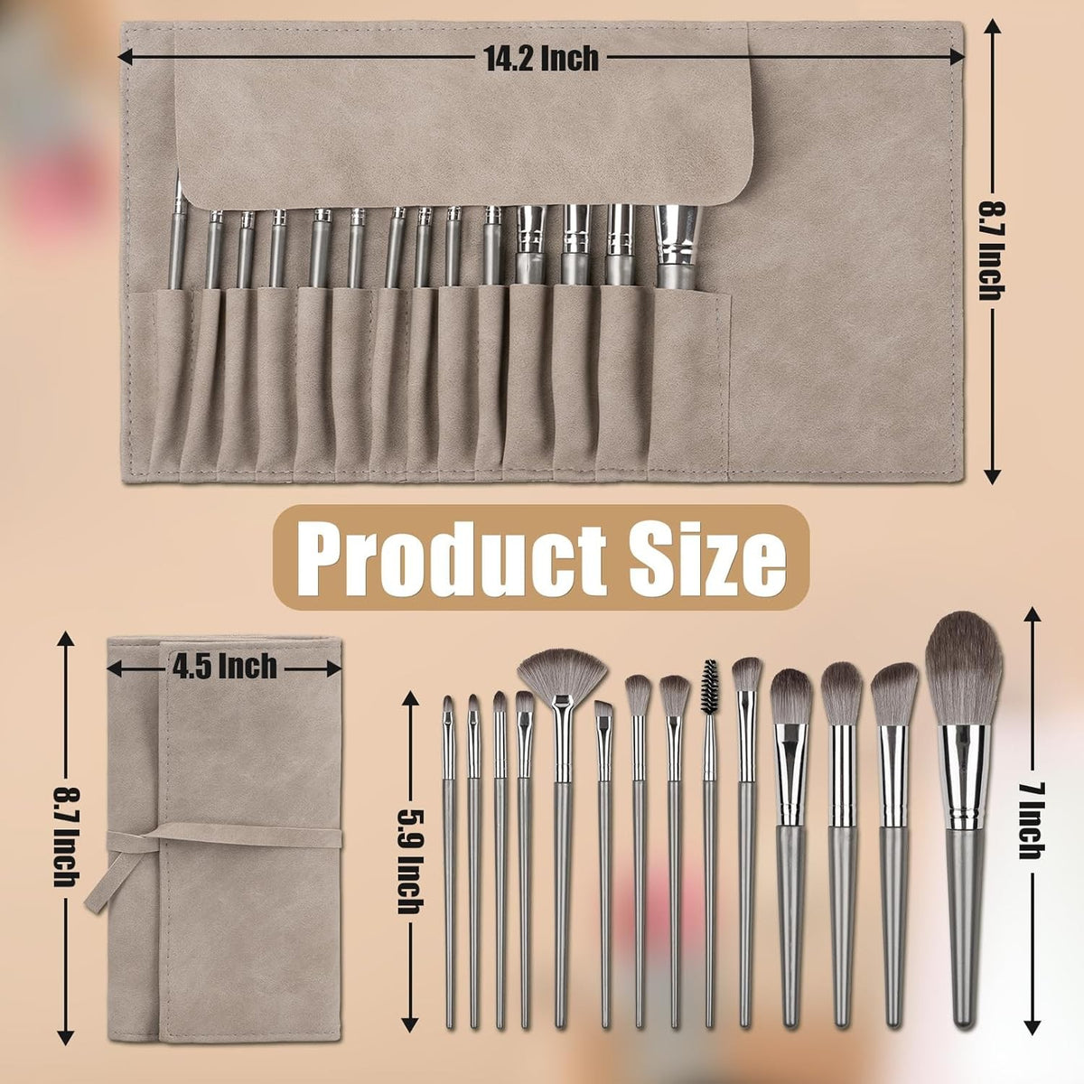 14-Piece Professional Makeup Brush Set with Synthetic Bristles and PU Bag