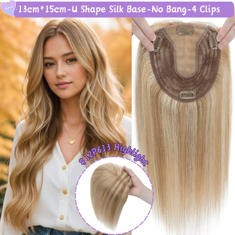 Clip-In Hair Topper for Women - Natural Remy Human Hair Wiglet with Lace/Silk Base