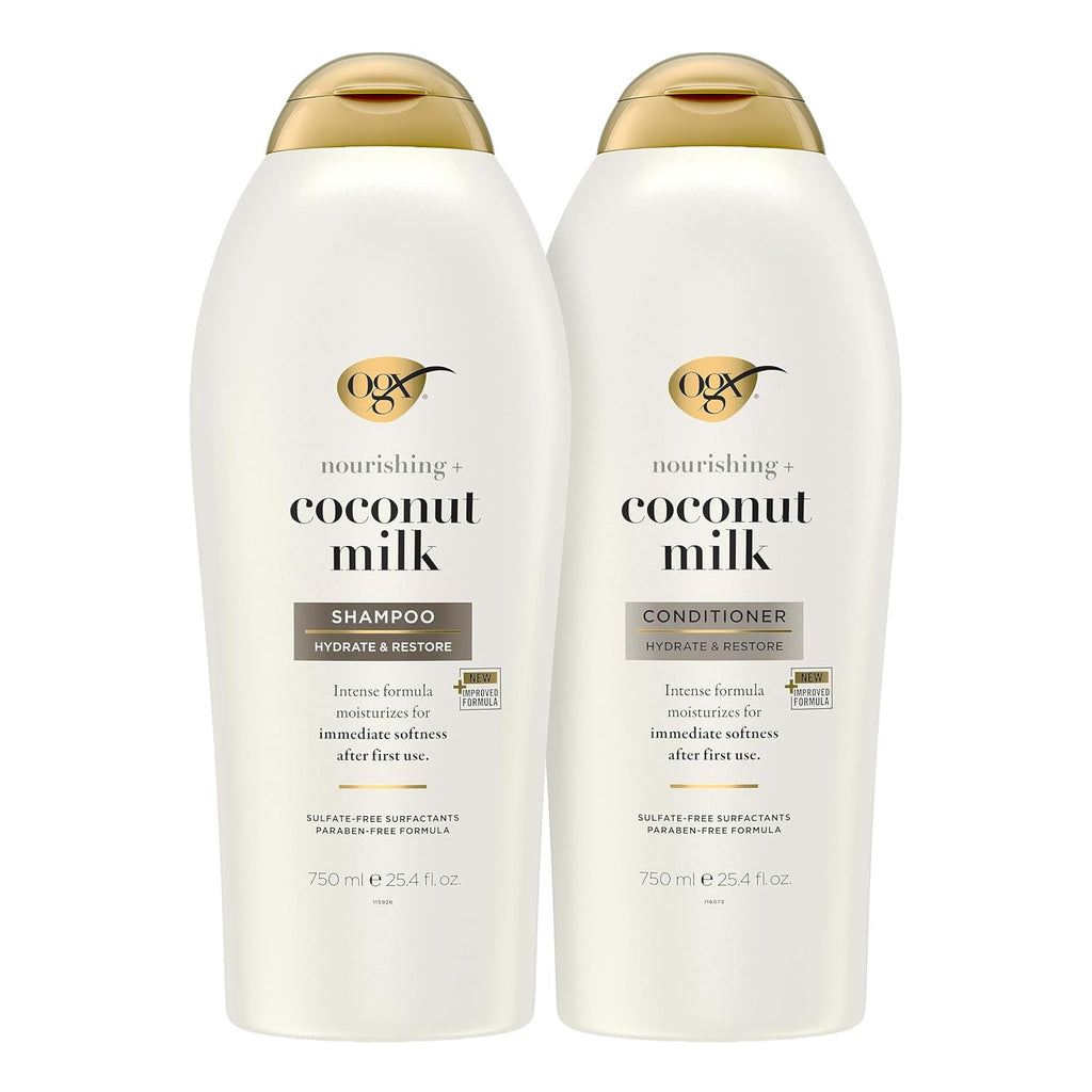 Nourishing Coconut Milk Shampoo & Conditioner Set - Hydrating Hair Care, 2 x 25.4 Fl Oz