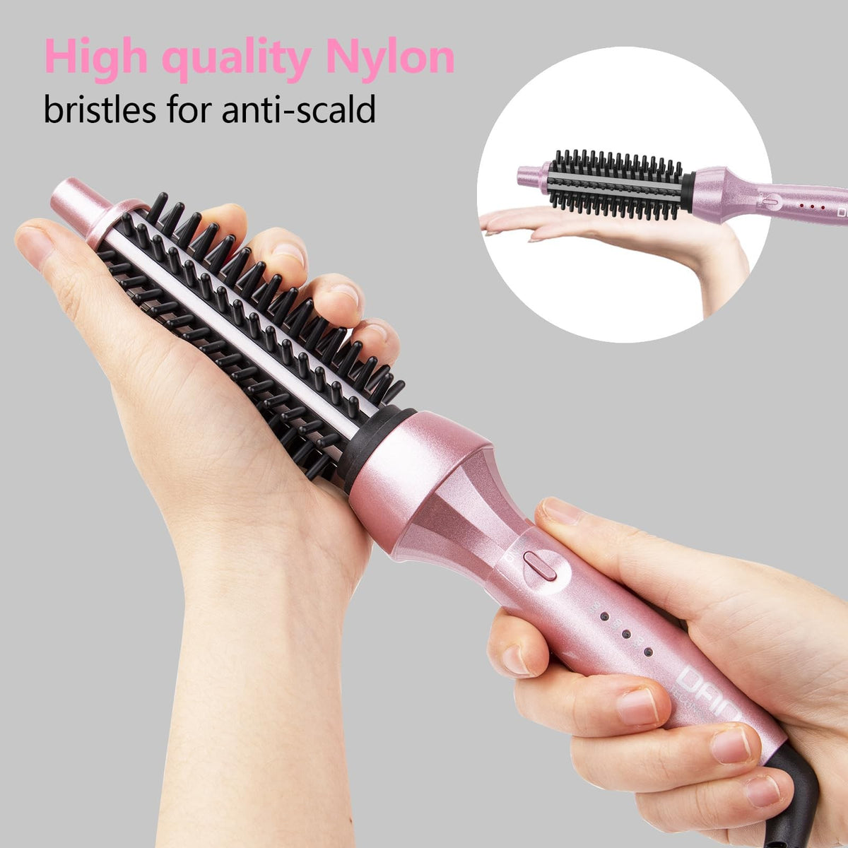 Heated Curling Brush for Short Hair - Adjustable Temperature, Fast Heating, Anti-Scald Bristle
