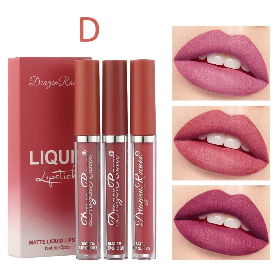 3Pcs Waterproof Matte Lipstick Set Long Lasting Lip Color Makeup