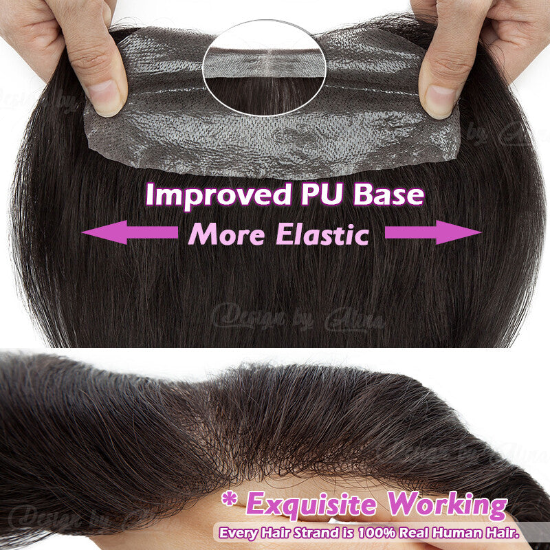 Mens Human Hair Toupee Hair Replacement System with PU Skin Base