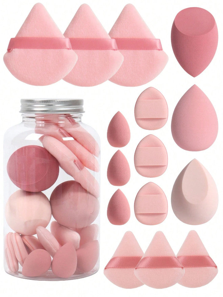 15 Pcs Makeup Sponge Set with Storage Jar - Blenders & Powder Puffs