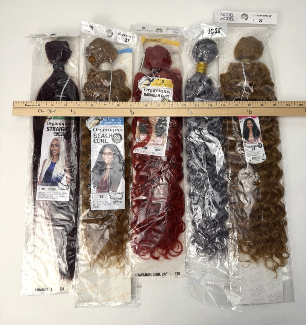 Multicolor Curly and Straight Synthetic Hair Bundles - 5 Pack