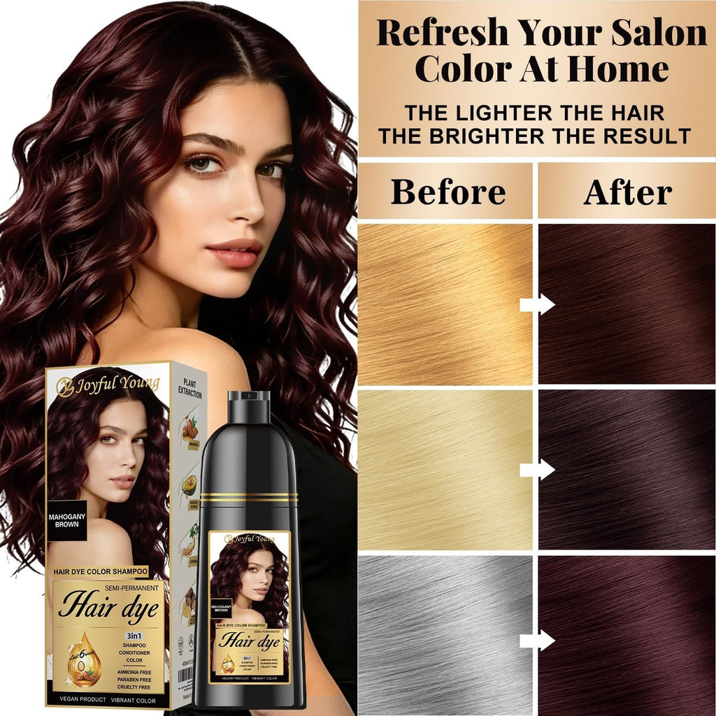 400ML Natural Hair Dye Shampoo with Argan Oil - Mahogany Brown