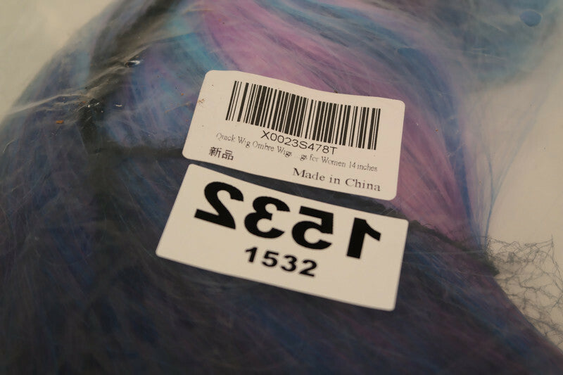 14-Inch Black and Blue Cotton Candy Wig with Cotton Candy Ends