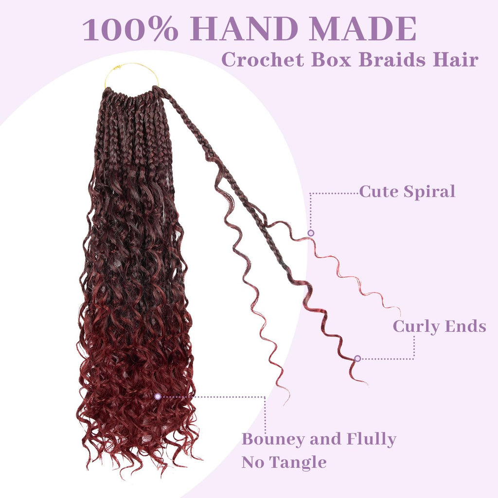 Boho Box Braids Crochet Hair 14 Inch Curly Ends Synthetic for Black Women