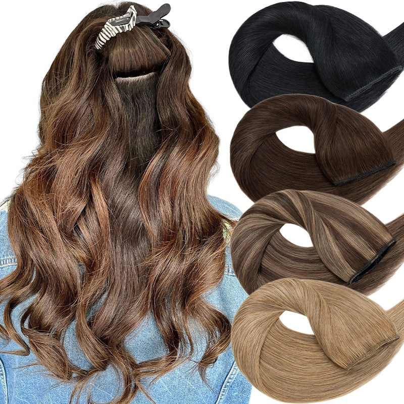 Remy Human Hair Clip-In Extensions Full Head Weft 8-24 Inch Thick 100g