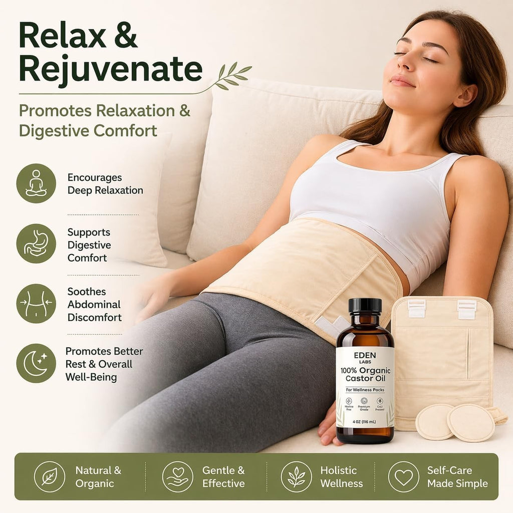 Reusable Castor Oil Pack with Adjustable Waistband - 116ml Organic Self-Care Wrap