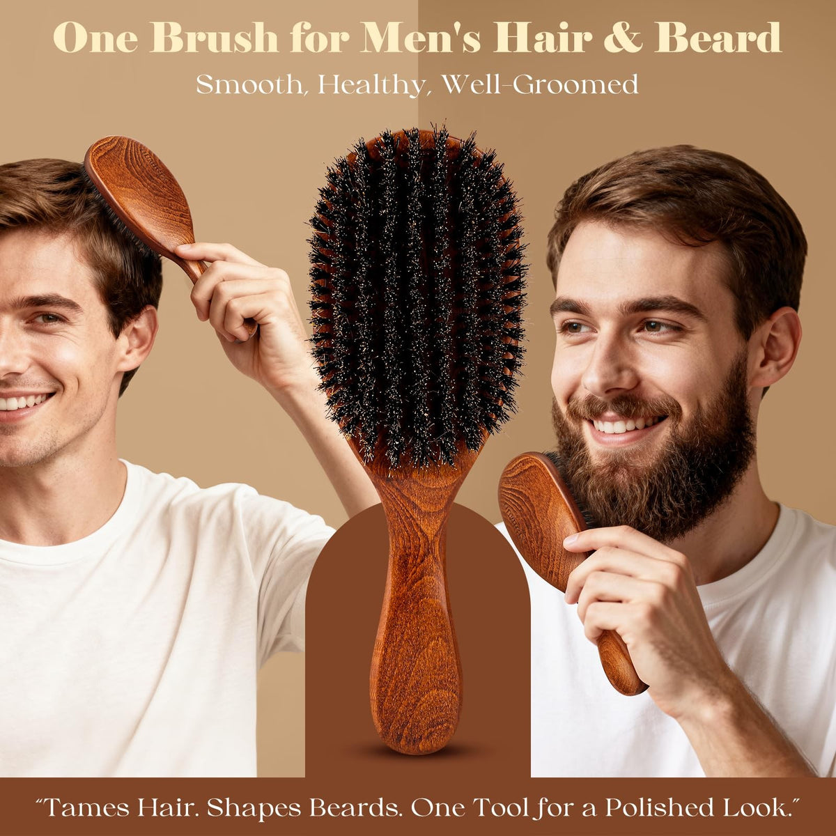 Large Wooden Boar Bristle Hair Brush for Men & Women - Natural Detangler & Styler