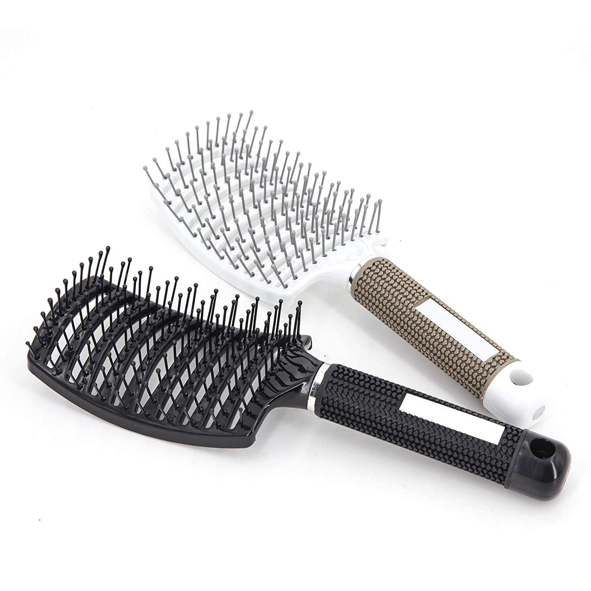Vented Curved Hair Brush Set for Fast Drying and Detangling - Black & White 2 Pack