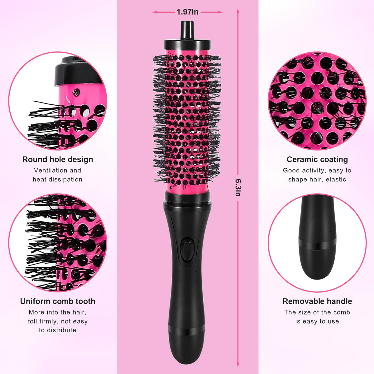 Detachable Handle Hair Roller Brush Set with 3 Sizes for Curling and Styling