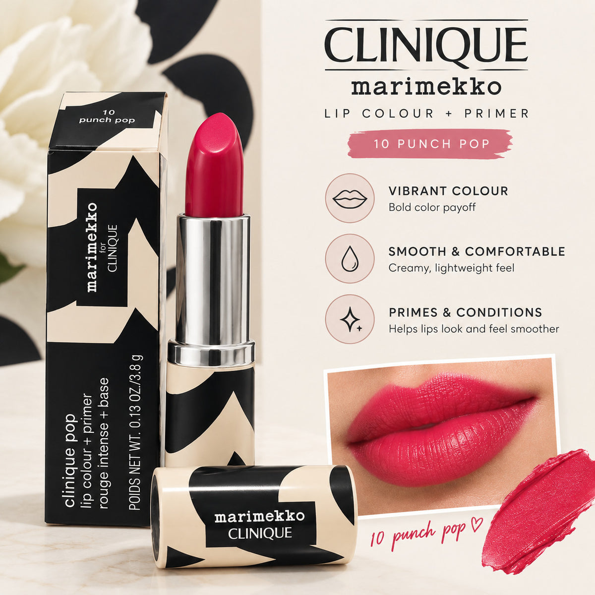 Lipstick with Primer - Clinique Pop Lip Color 10 Punch Pop 0.13 oz