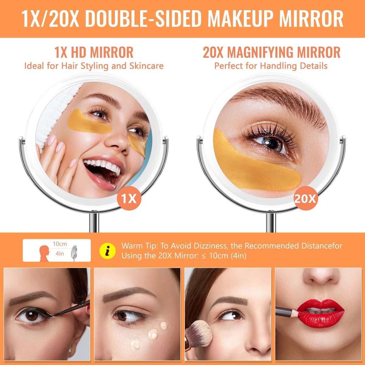 8-Inch Dual-Sided Magnifying Mirror with Stand — 1x / 20x Tabletop Vanity