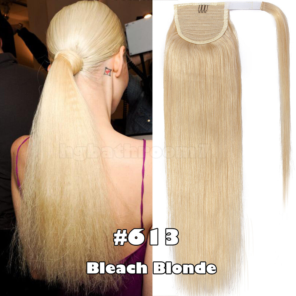 100% Human Hair Ponytail Extensions Clip-In Wrap Around Hairpiece
