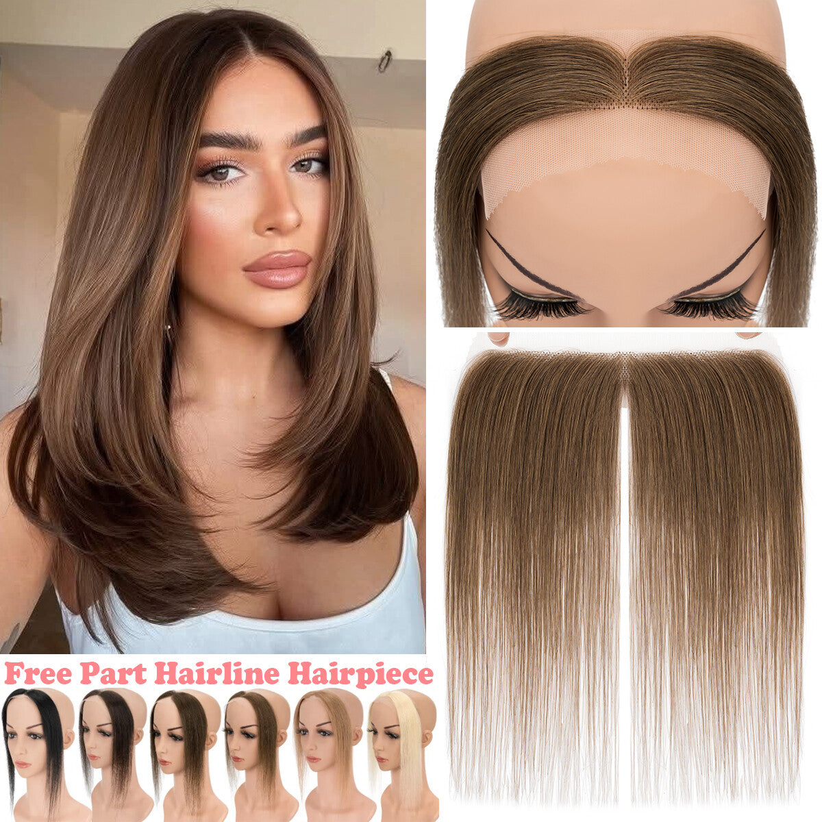Human Hair Topper with Lace Base - Full Lace Hairpiece for Women