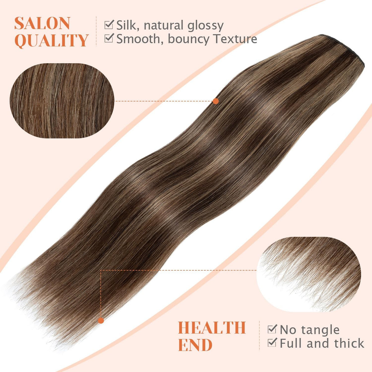 Clip-In Hair Extensions 22 Inch Human Hair Voluminous Length & Style - 55g