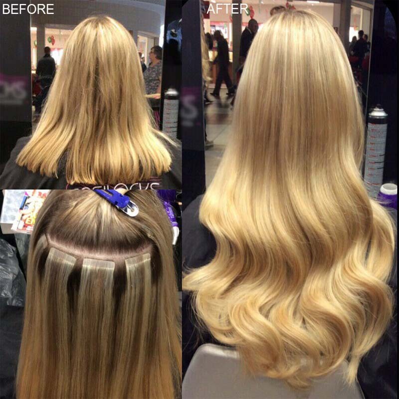 Full Head Blonde Tape-In Human Hair Extensions 200g Skin Weft, 80pcs