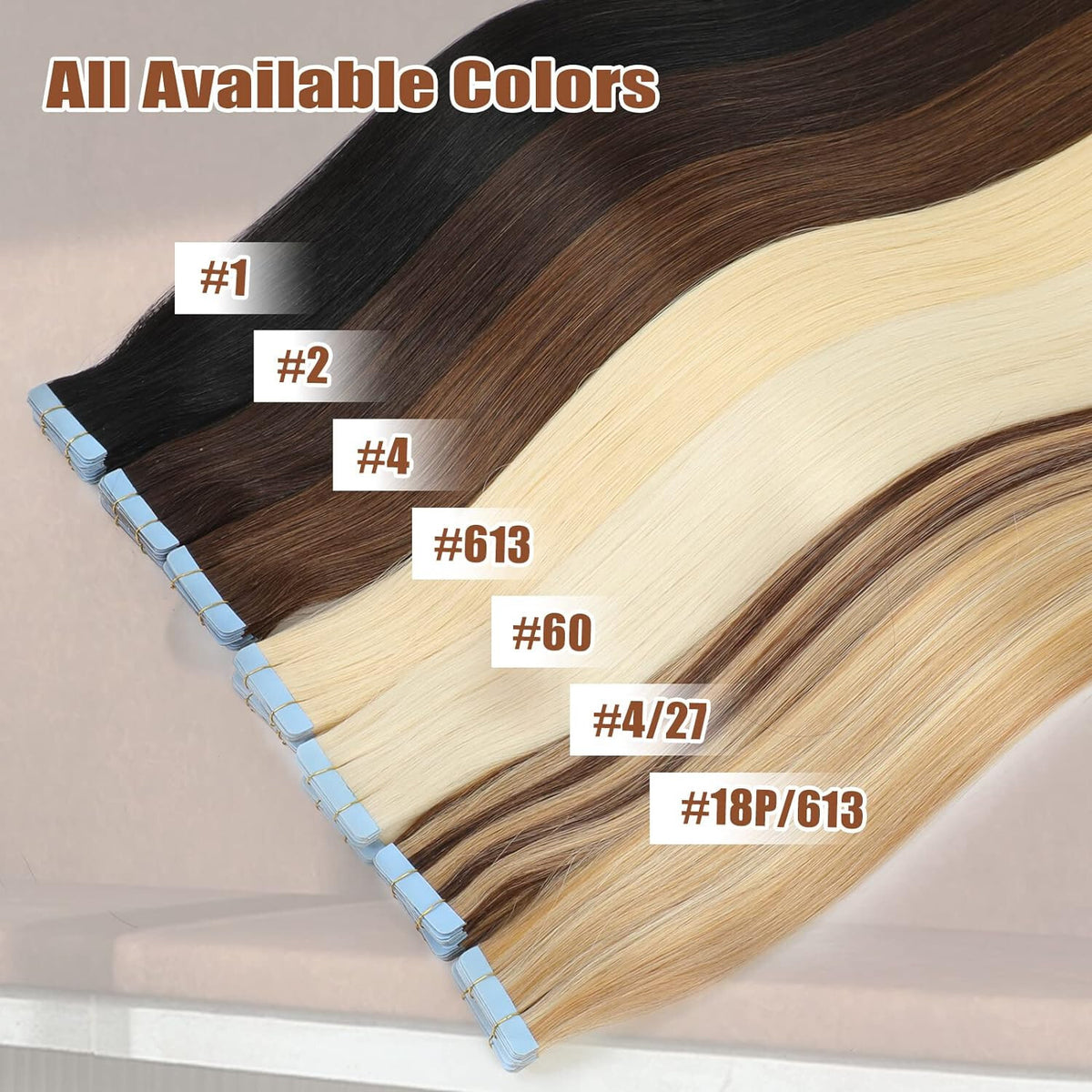 Invisible Tape Hair Extensions - Human Hair Tape-In Wefts, Reusable, Natural Remy Hair