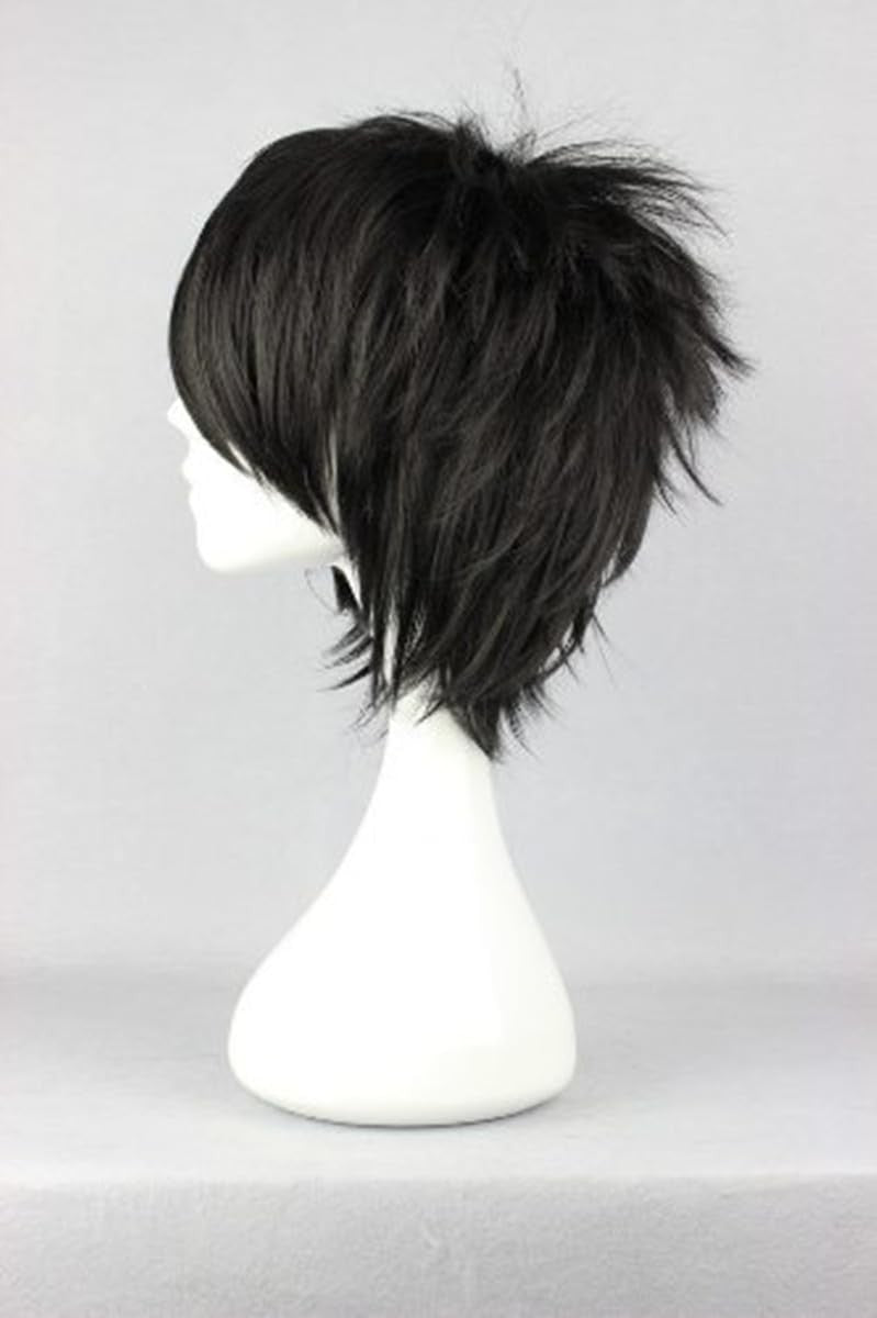 Short Black Spiky Fluffy Heat-Resistant Synthetic Cosplay Wig - Emo Style