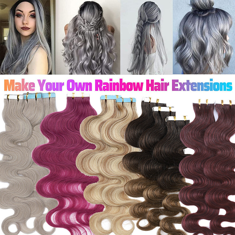 Russian Tape-In Human Hair Extensions - 100% Remy Body Wave, Multiple Colors & Lengths