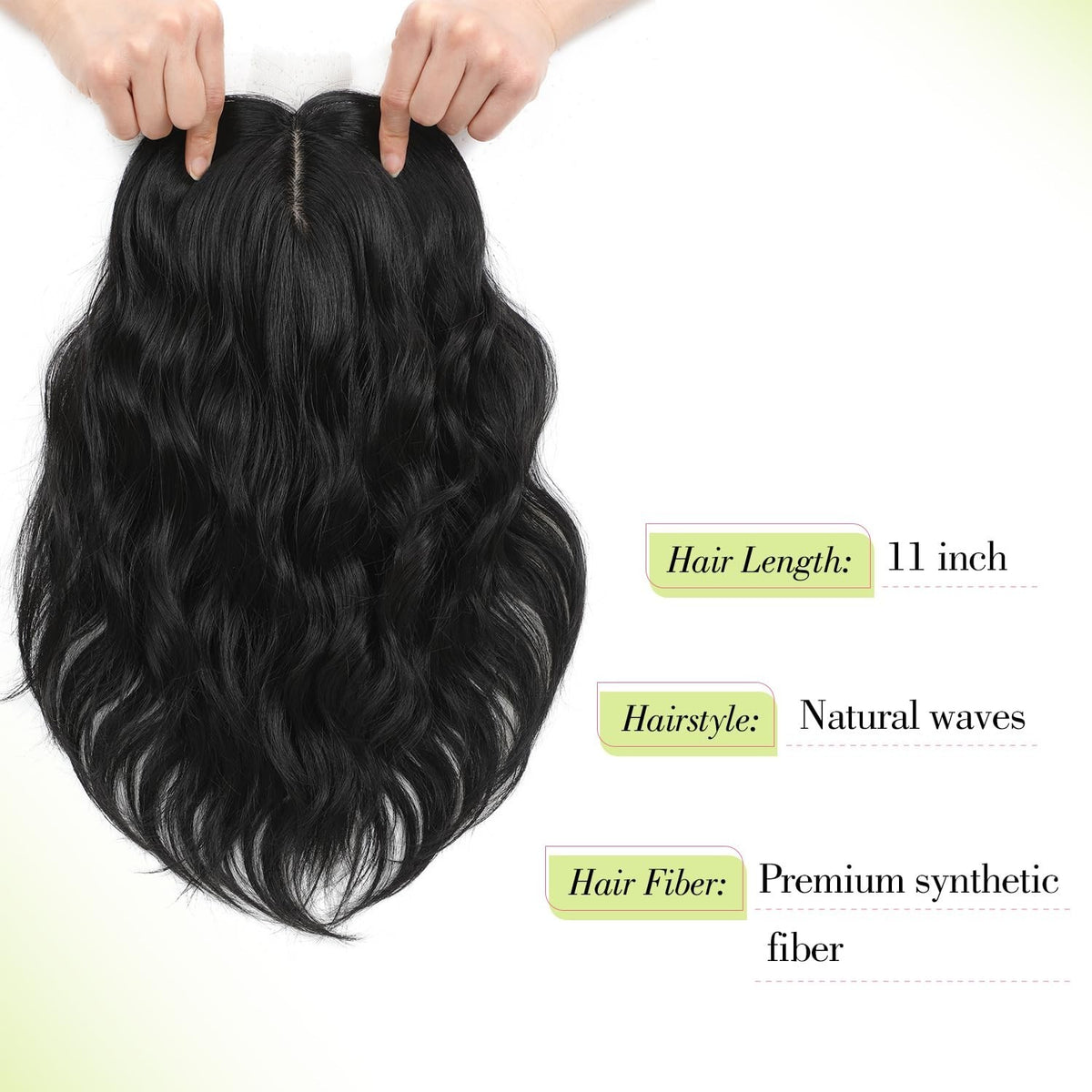 11-Inch Wavy Hair Topper for Volume & Natural Look - Lightweight Clip-In Hairpiece